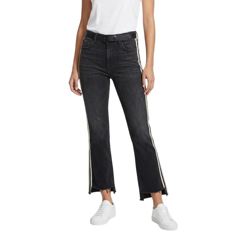 MOTHER DENIM Insider Crop Step Fray Jeans Guilty Racer Black‎ Side Stripe 28